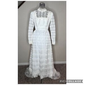 Vintage Gown Lace Victorian Prairie Style High Neck Wedding Dress PLS READ